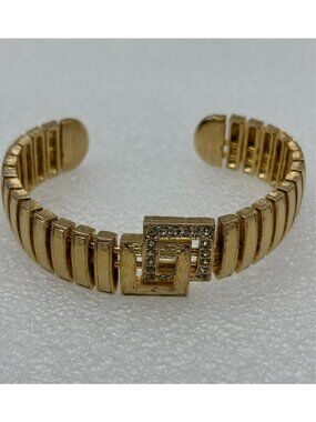 1970s Bangle Bracelet By Elegante Clear Rhinestone Gold Tone-NOS MCM